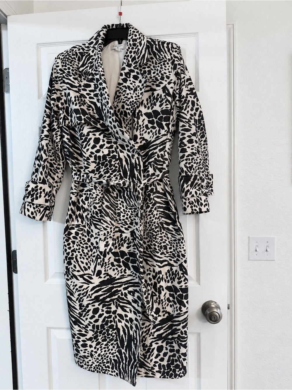 Sergio Hudson Animal Print Strong Shoulder Trench Coat Size L